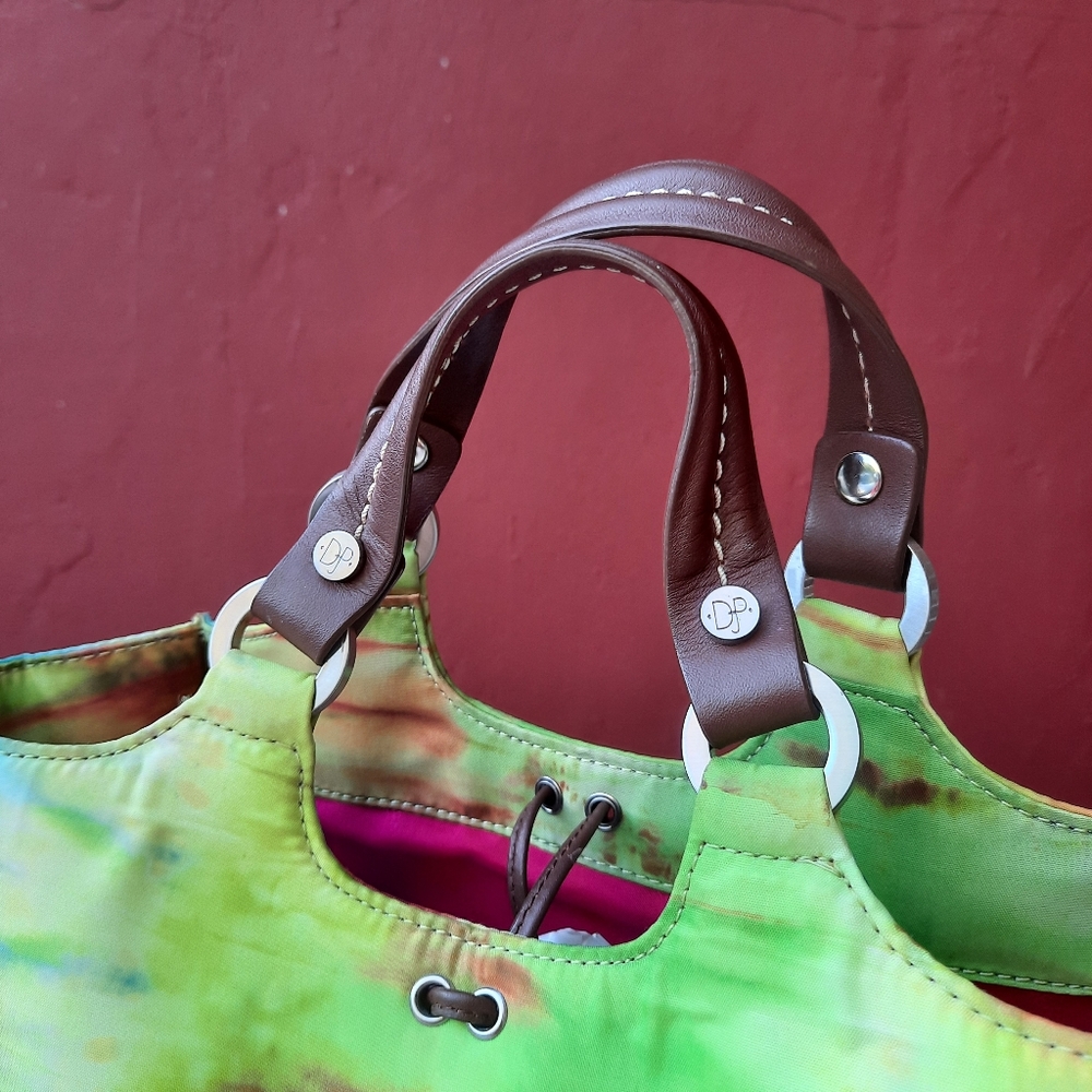 Donald Pliner Abstract Tie Dye Small Satchel Handbag Purse Rare Travel Wedding - Picture 3 of 12